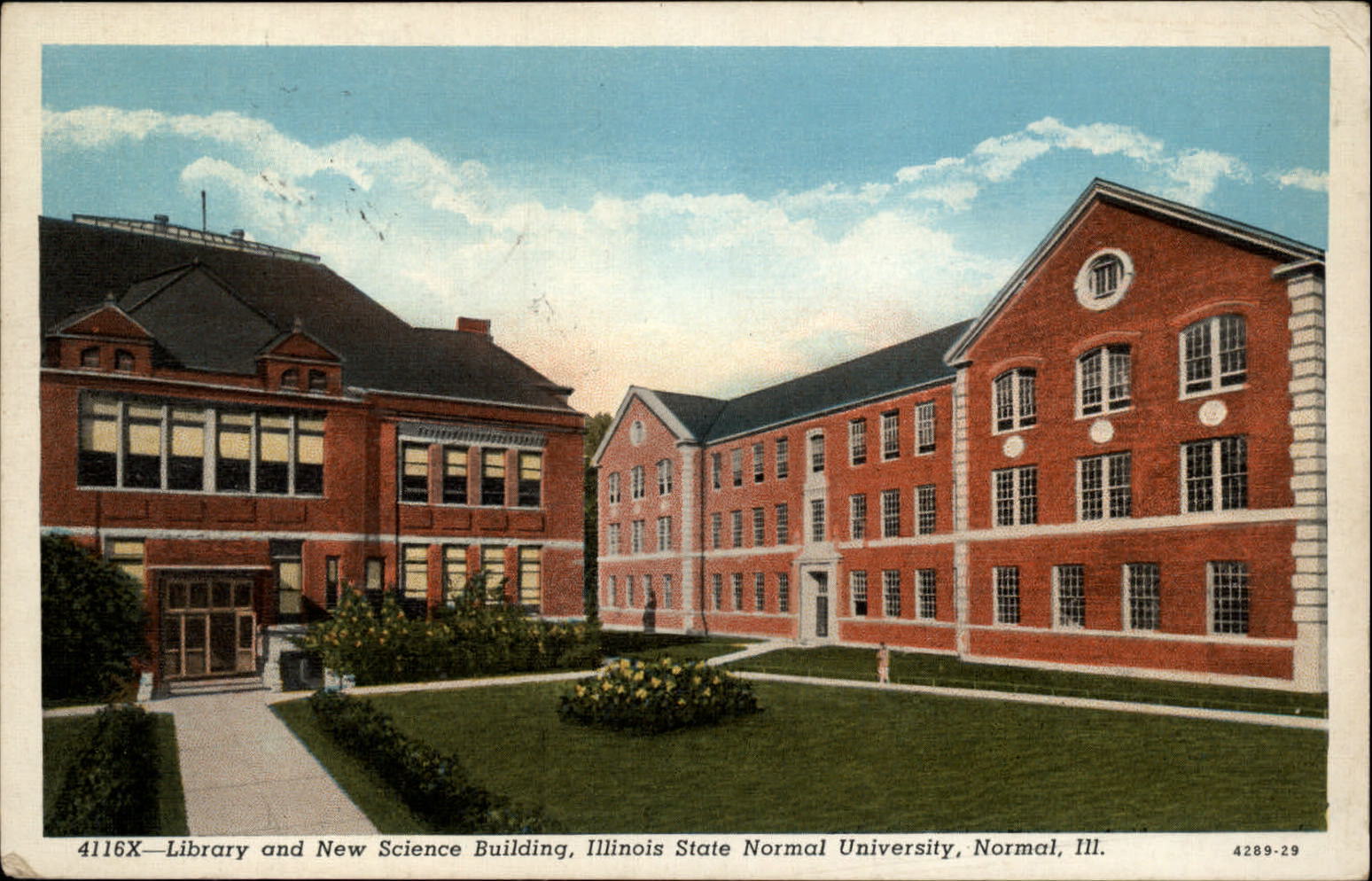 Library Science Bldg Illinois State Normal University ~ 1930s linen postcard