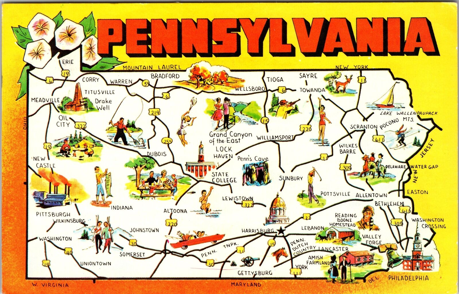 PA-Pennsylvania, Scenic Landmarks Map View, Vintage Postcard
