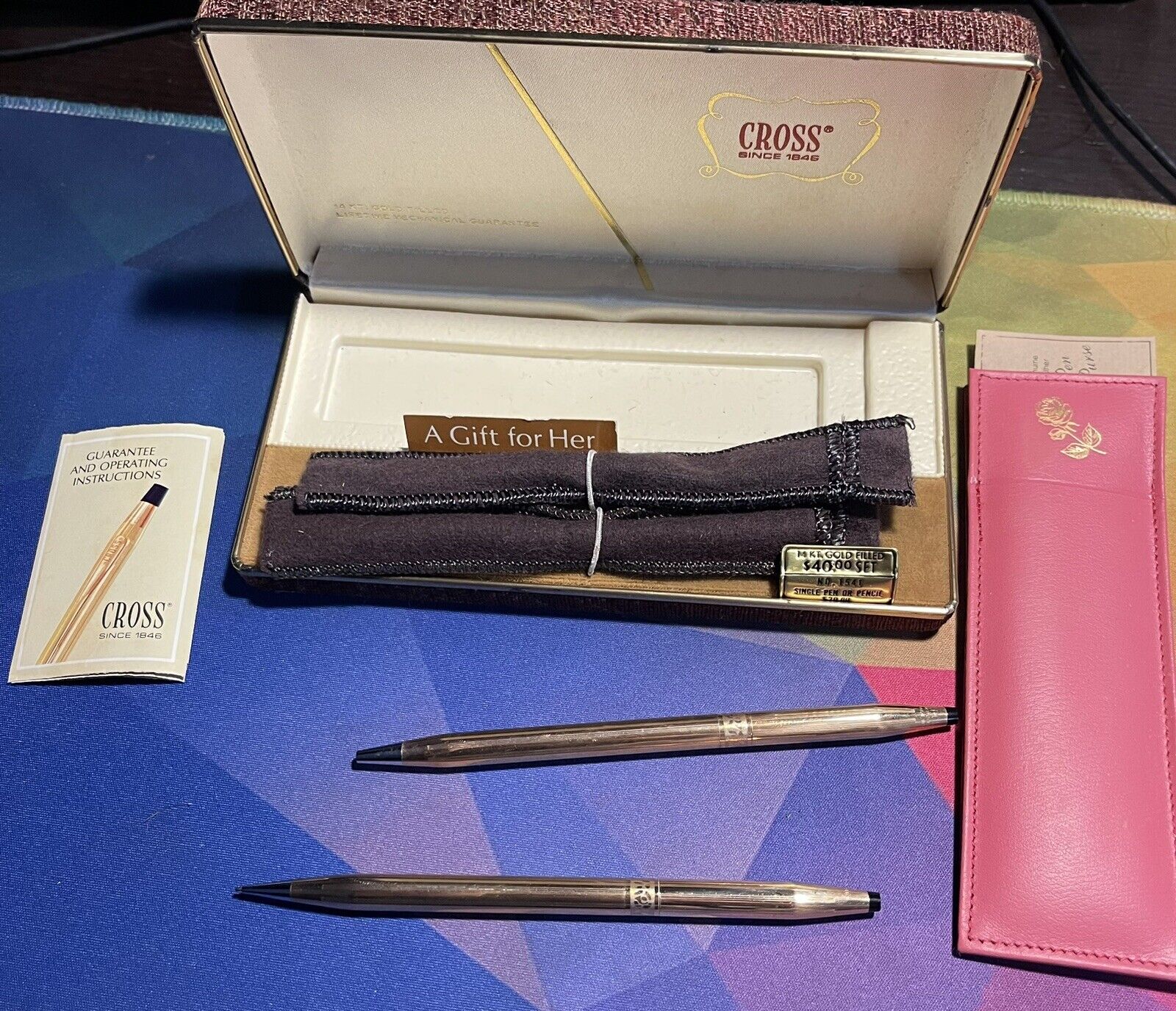 Never Used Vintage CROSS No. 1541 Ladies Ballpoint Pen & Pencil Set 14k Gold
