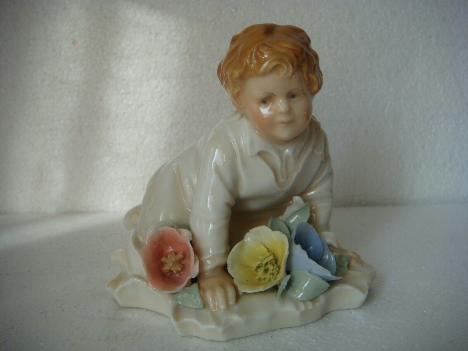 RRR RARE Karl Ens Volkstedt Porcelain German Figurine Boy with Flowers