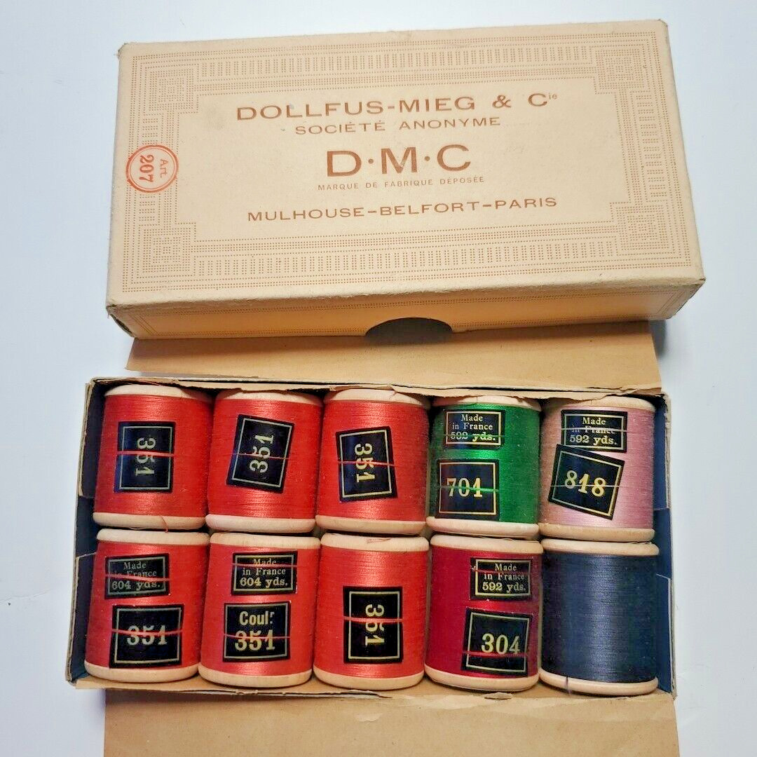 10 Vintage DMC Dollfus Thread 4Various Colors 6 #351 Made in France Wooden Spool