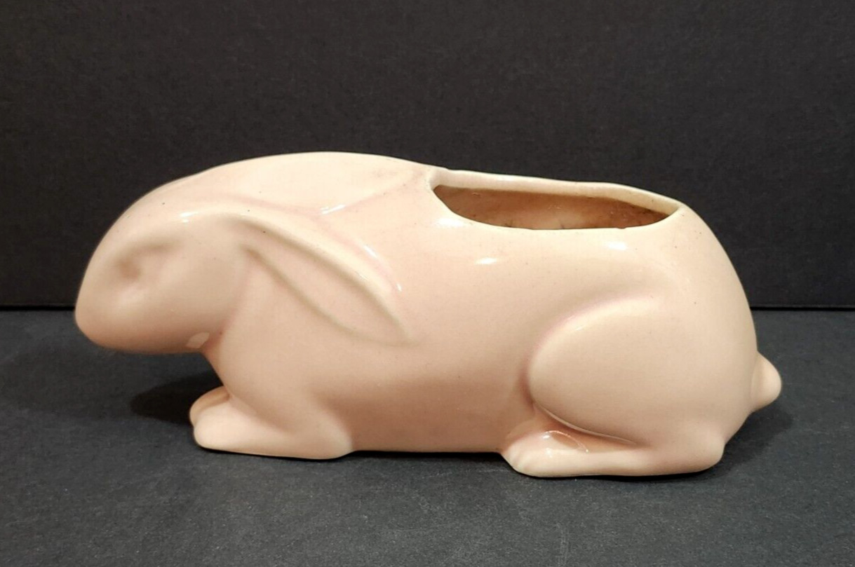 Vintage Pink Bunny Rabbit Ceramic Pottery Planter Unmarked Medalta? Canada HTF