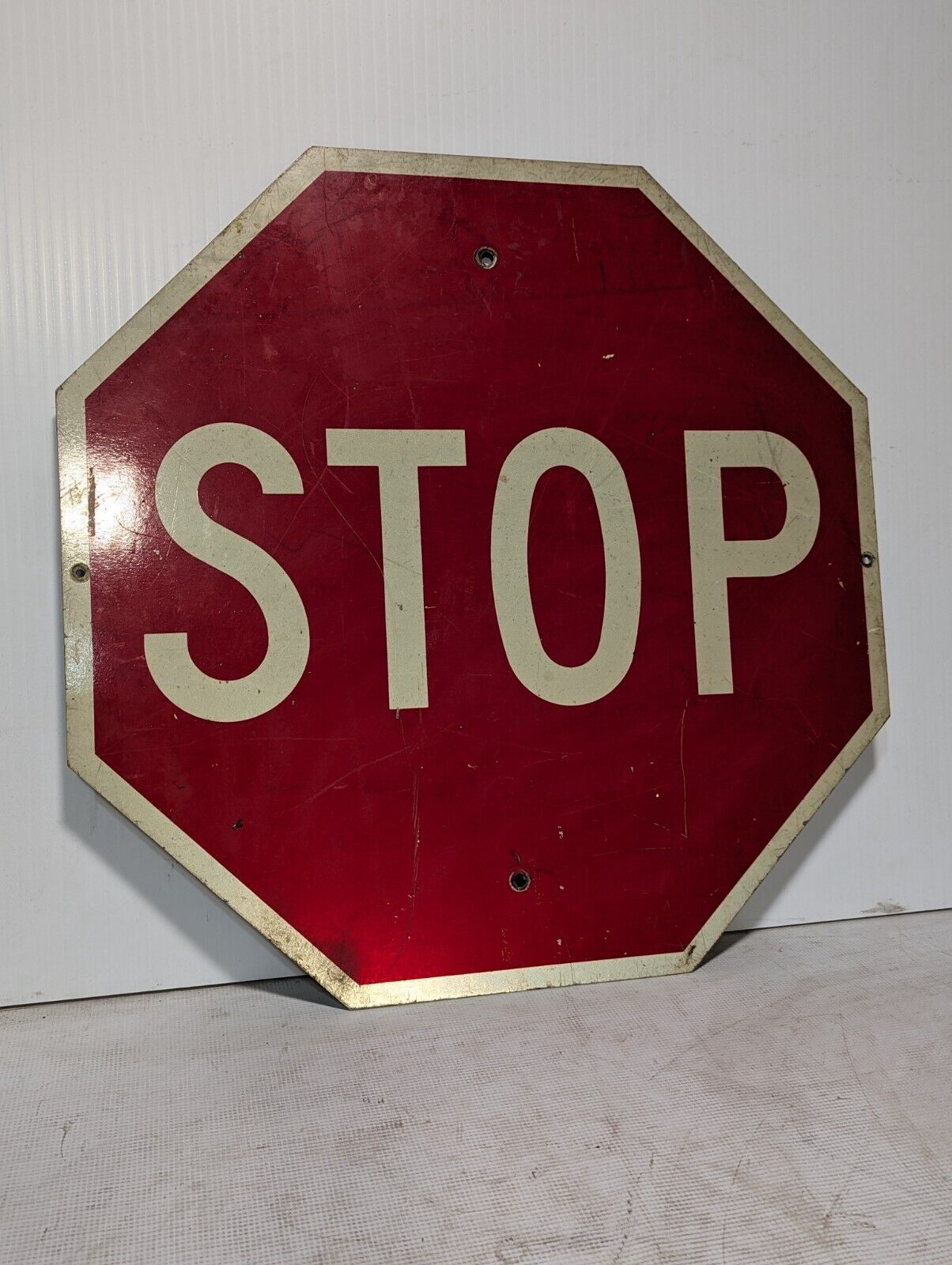 Decommissioned metal stop sign, red, white, sepia, vintage, 24in x 24in