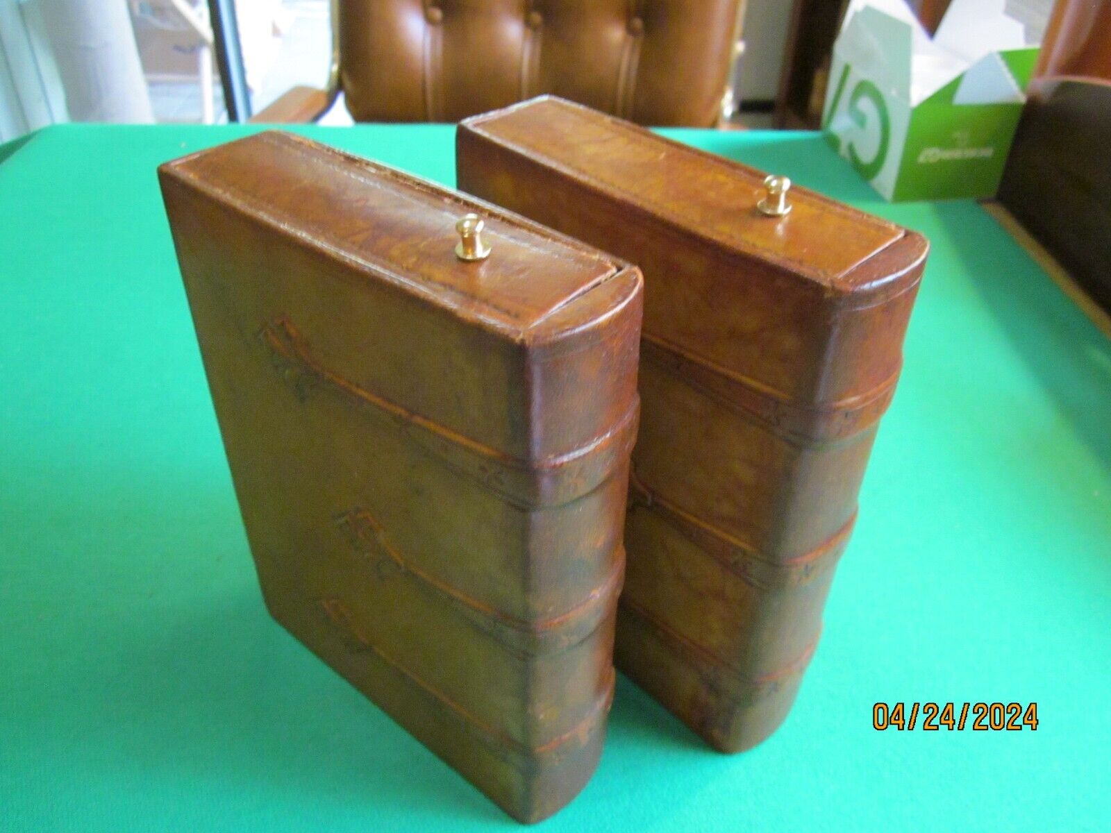 Antique Leather Book Boxes - Pair - Very Unusual Construction