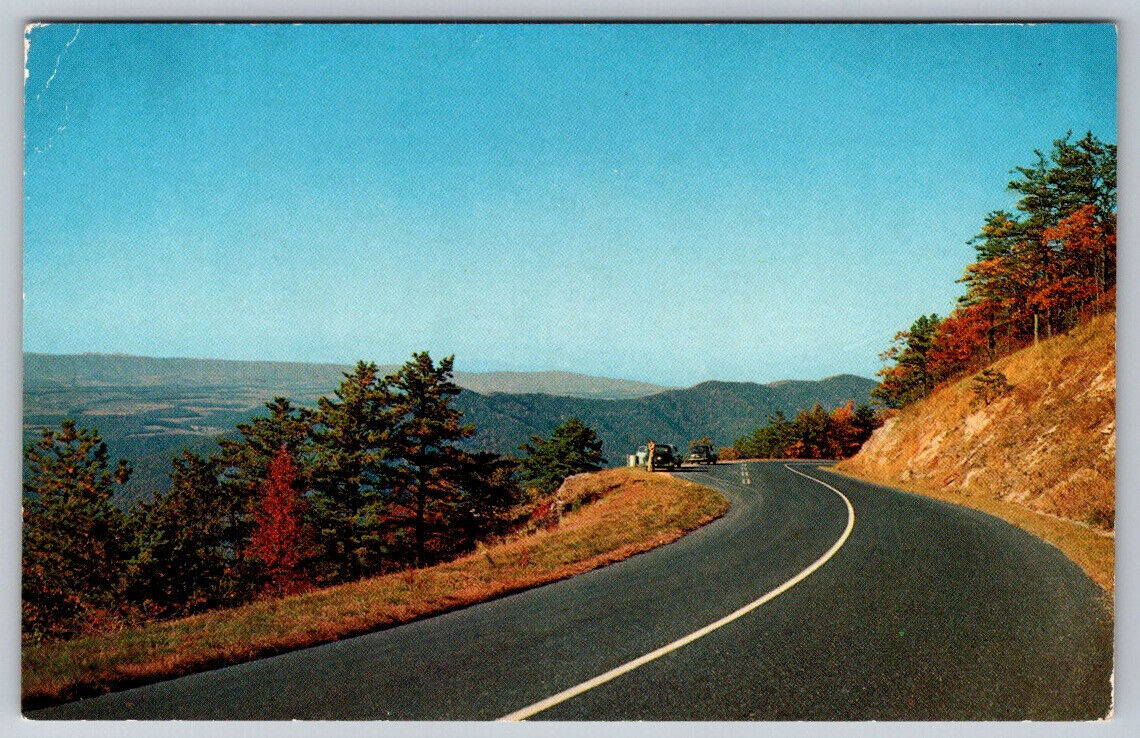Picturesque Mountains and Valley from Parking Overlook On Skyline Drive Postcard