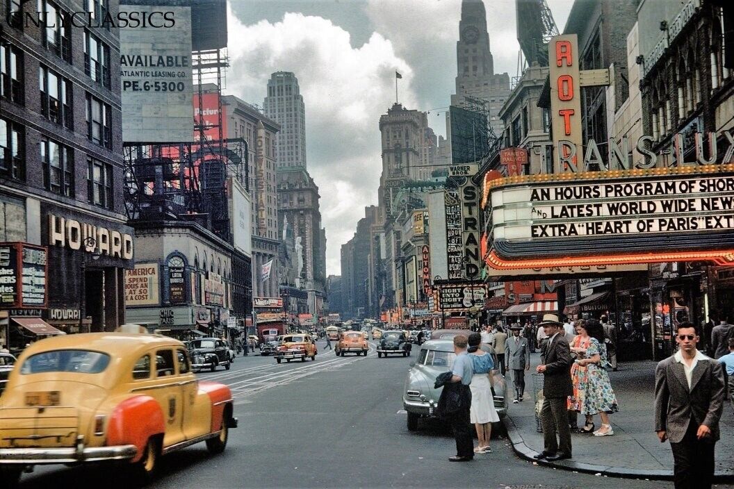 1949 Times Square New York Broadway Trans Lux Movie Theater 8x12 Photo Taxi Car