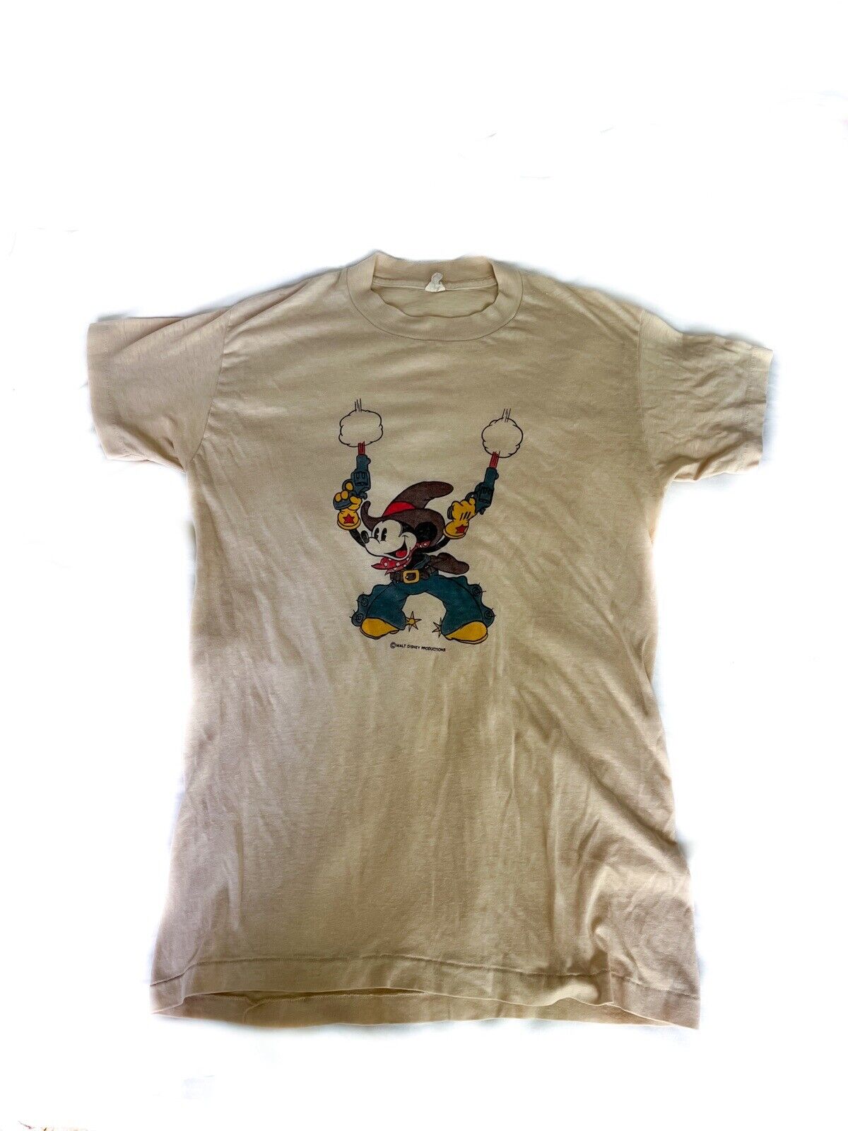 Vtg 80s HTF Small Medium Large Two Guns Western Cowboy Mickey Mouse Tee Shirt