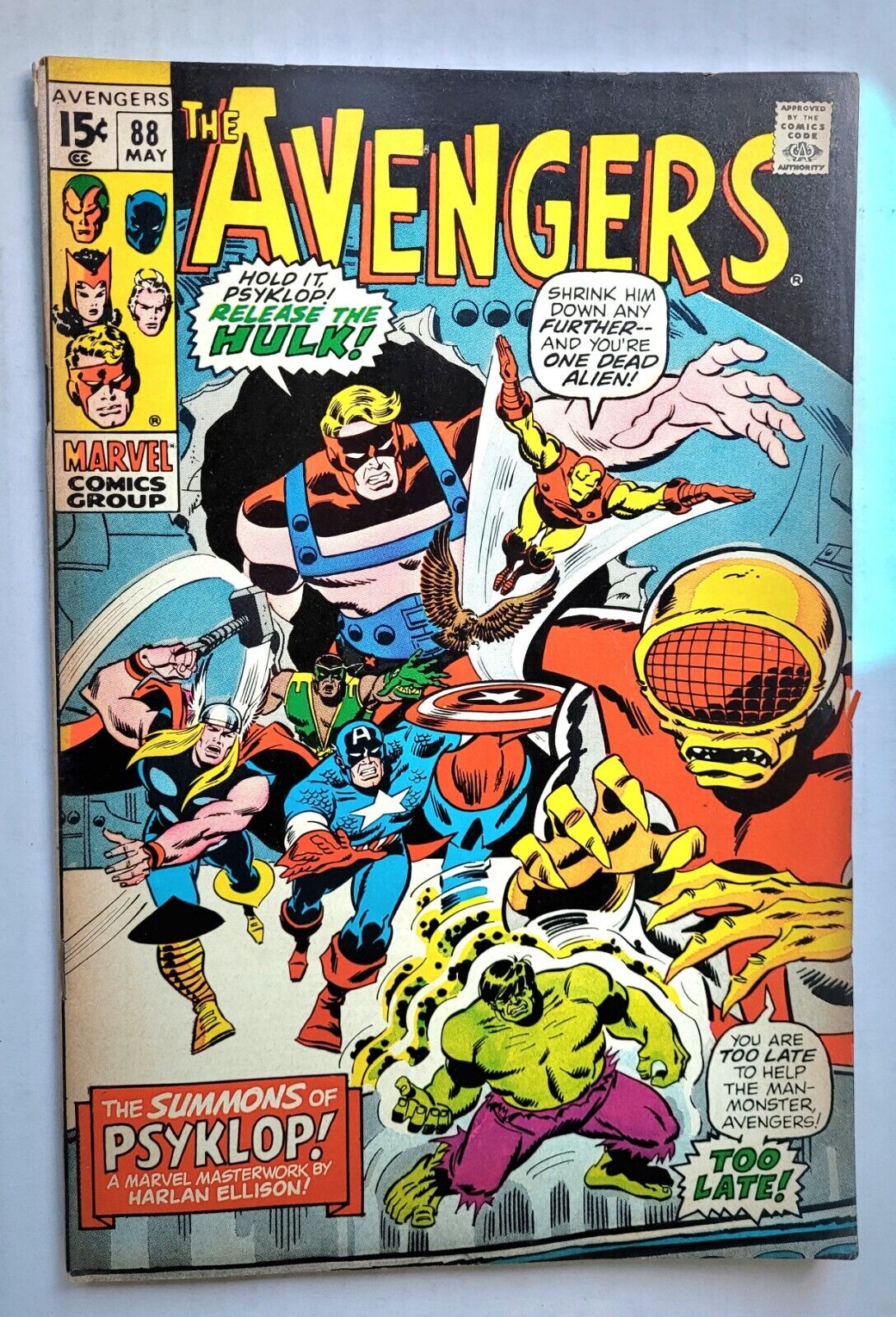 AVENGERS #88 1ST PSYKLOP (1971)Key Issue- Harlan Ellison Black Panther Vision 