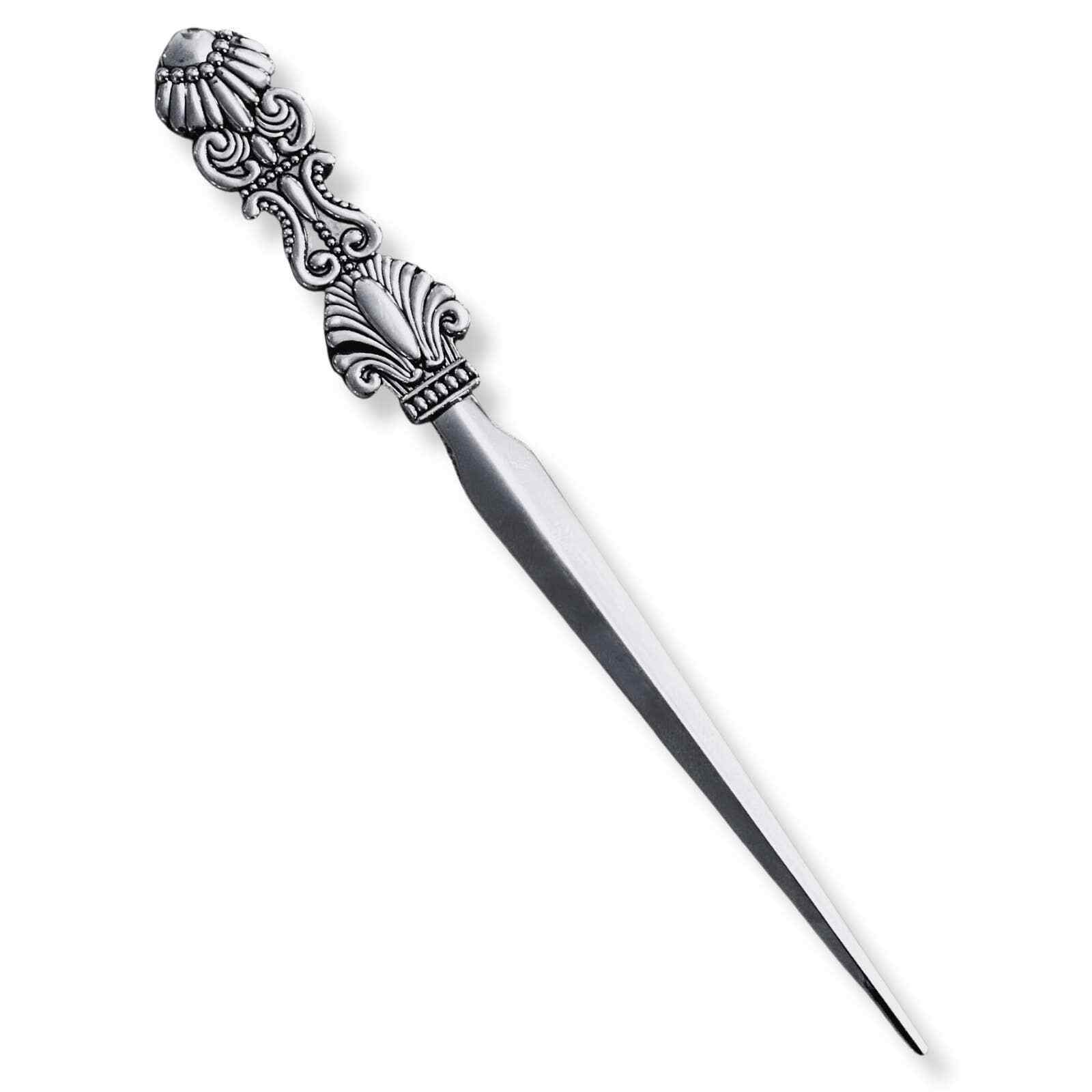 Evenchae Classic Embossed Letter Opener, Silver - Gift Box - 7.25 in