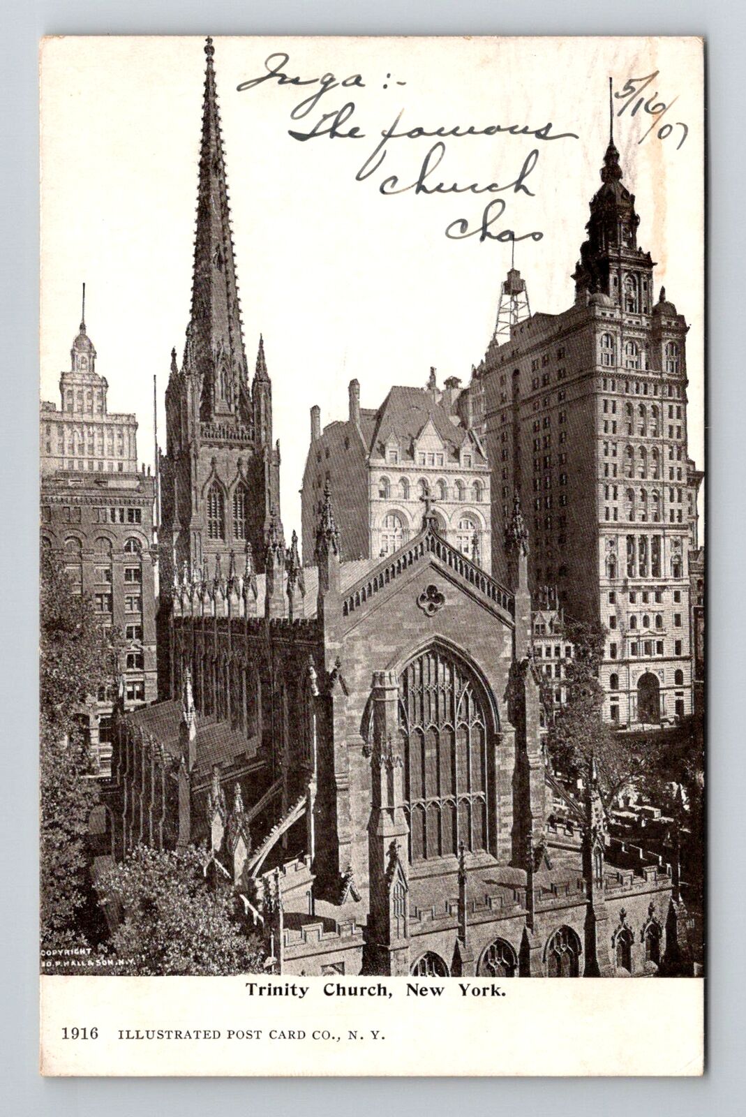 New York City, NY-New York, Trinity Church Antique c1907, Vintage Postcard