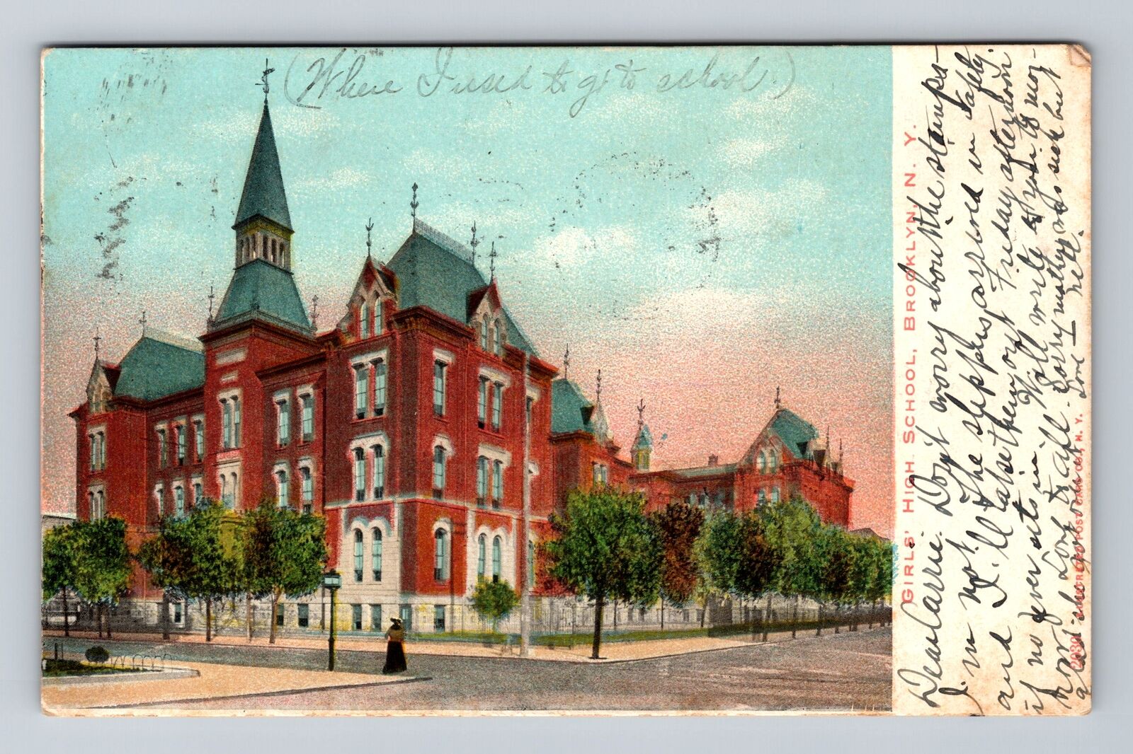Brooklyn NY-New York, Girls High School, Antique Souvenir Vintage c1907 Postcard