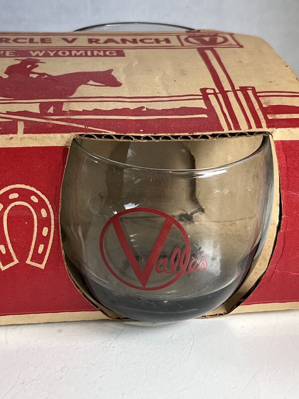 Vintage Valle’s Steak House Round Smoked Glass Box Set Of 4 Lo/Hi-Ball Glasses