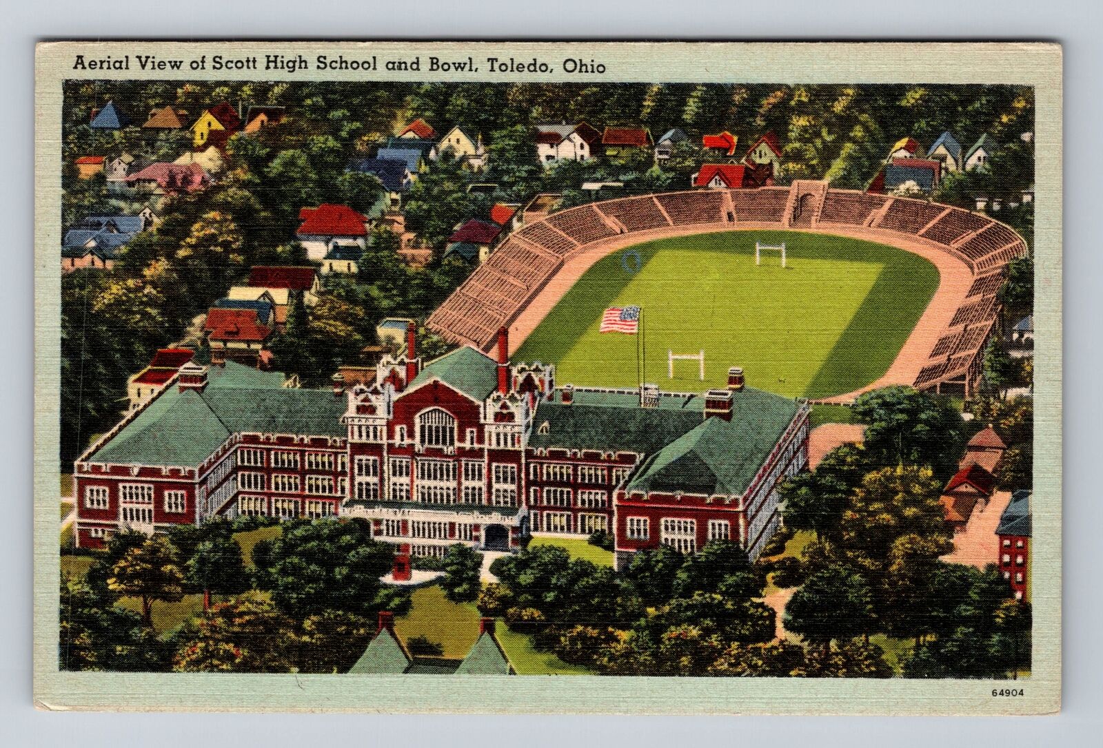 Toledo OH-Ohio, Aerial Scott High School And Bowl, Antique, Vintage Postcard