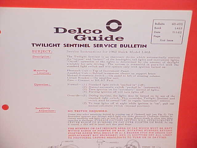 1963 BUICK RIVIERA ELECTRA WILDCAT DELCO TWILIGHT-SENTINEL SERVICE MANUAL L463