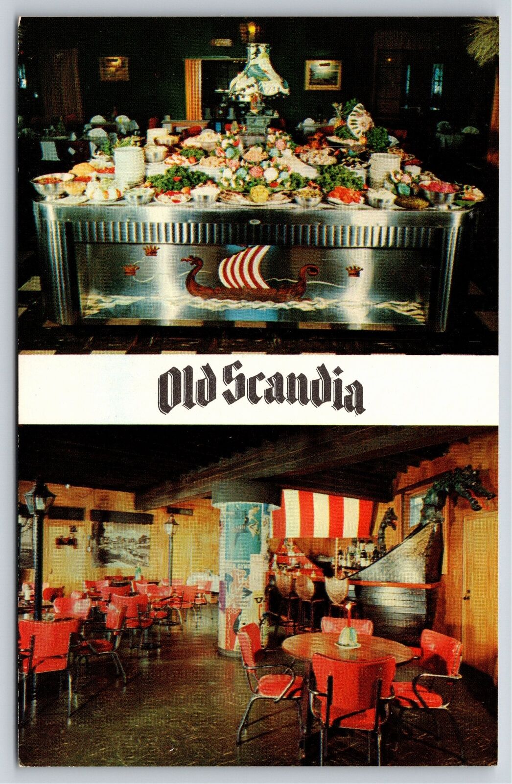 Interior~2 Views Old Scandia Restaurant Opa-Locka Florida~Vintage Postcard