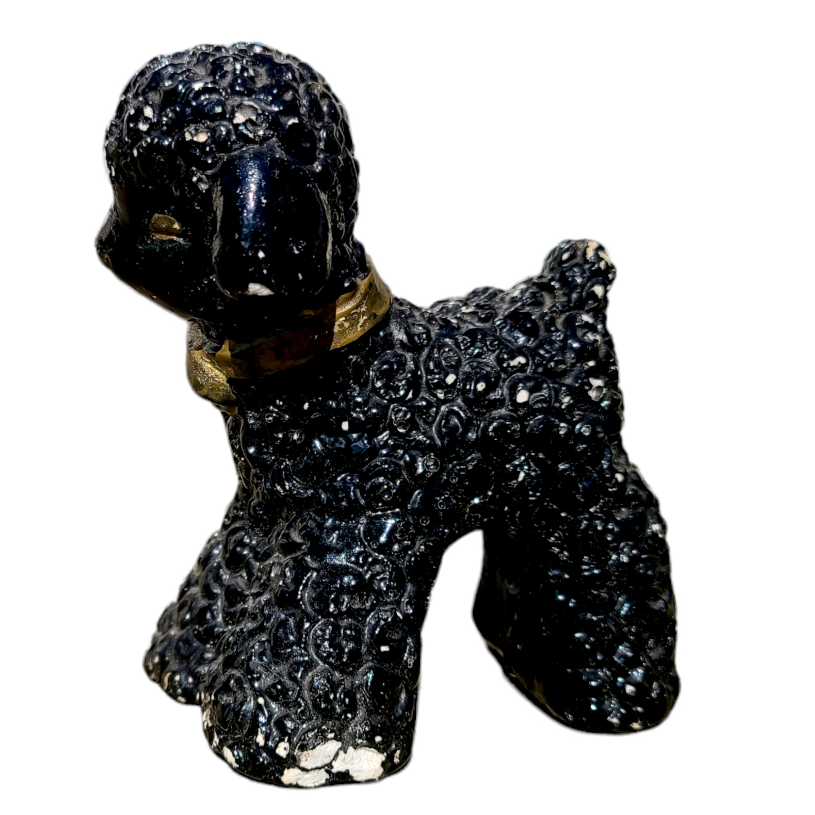 Vintage Chalkware Black Sheep  Baby Lamb Figure Carnival Prize Gold Bow Plaster