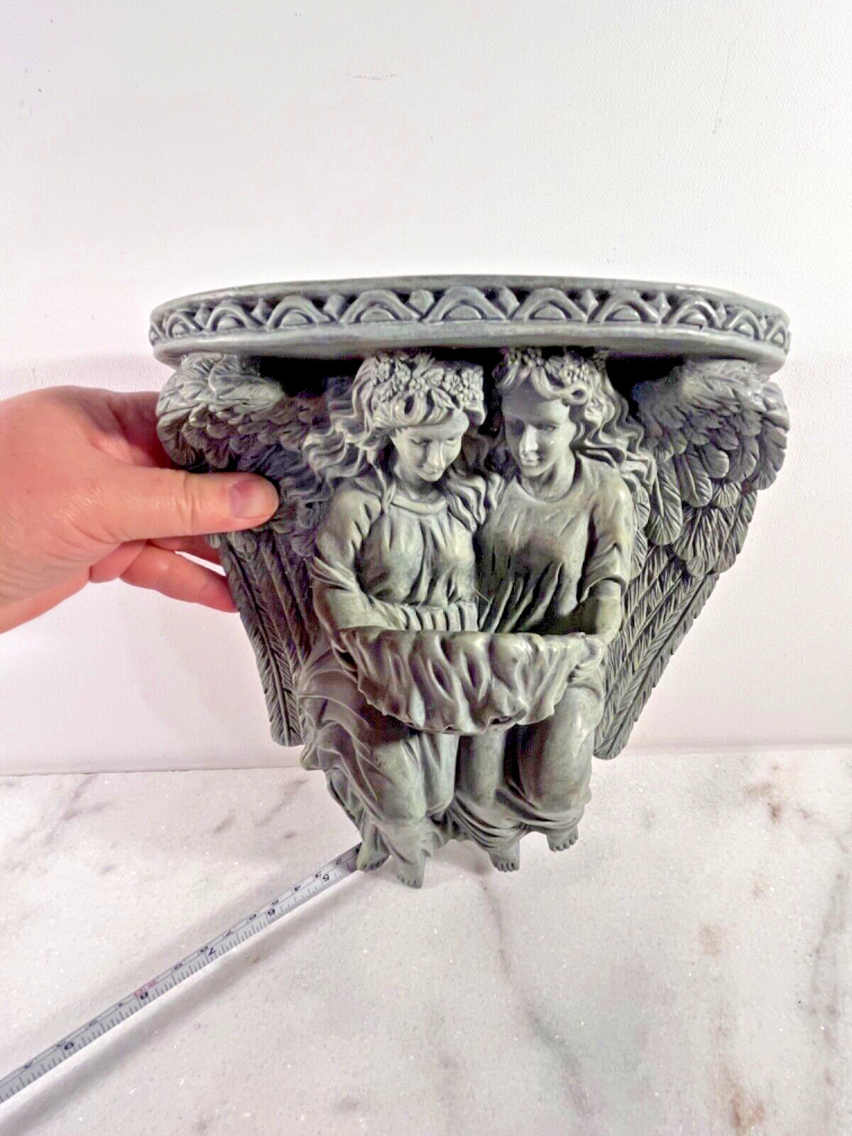 Angels Cherubs Holding Shell Holy Water Or Rosary Wall shelf scone VINTAGE
