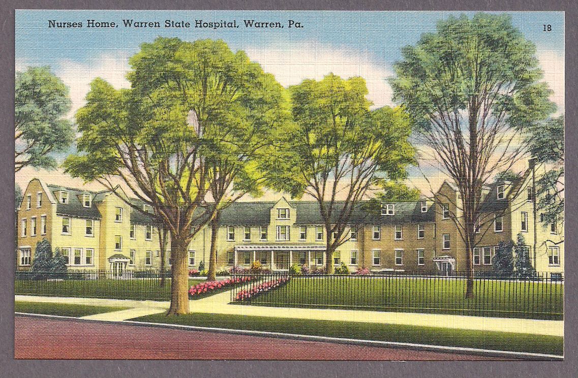 Nurses Home at Warren State Hospital, Warren,  Pa., NOS unused linen postcard 