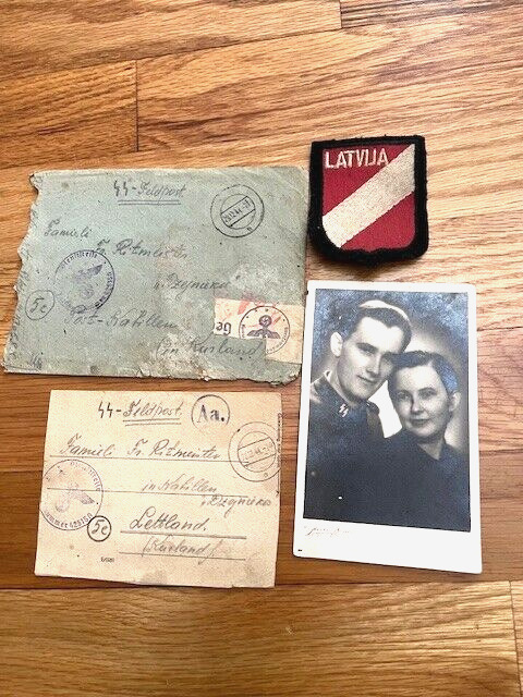 WW2 German Field Post Latvian Elite Volunteer Letters. Photo, Sleeve Patch.Orig.