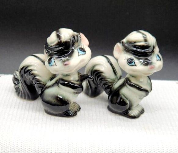 Kreiss 1955 Porcelain Anthropomorphic Skunk Figurines Set of 2
