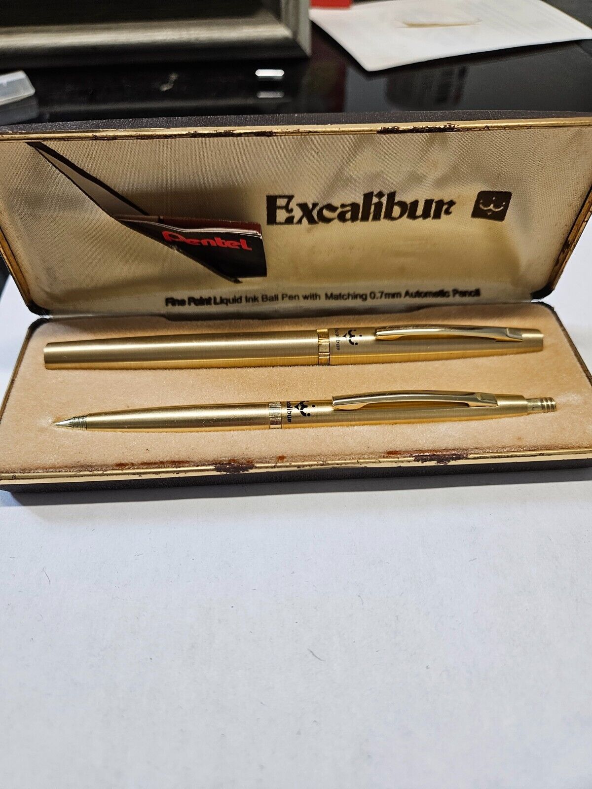 Vintage  Pentel Excalibur Japan Roller Pen and Mechanical Pencil Set with Case