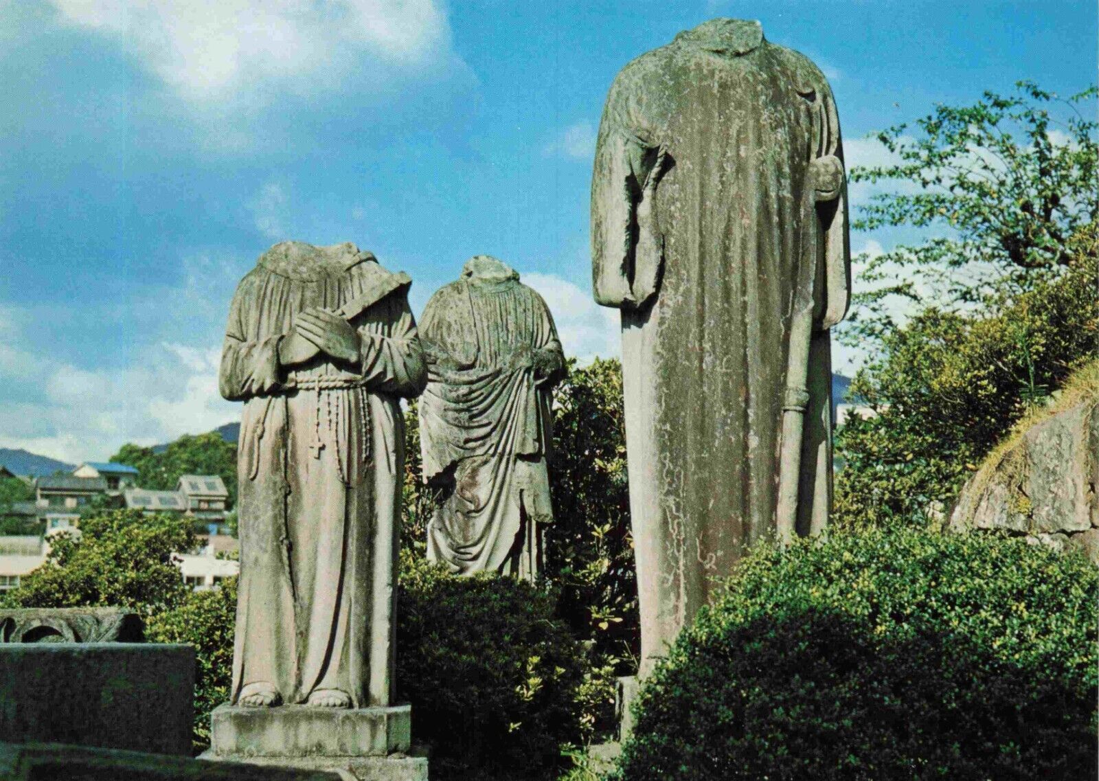 Nagasaki Japanese Postcard - Stone Christian Statue Catholic A Bomb - Vtg #33