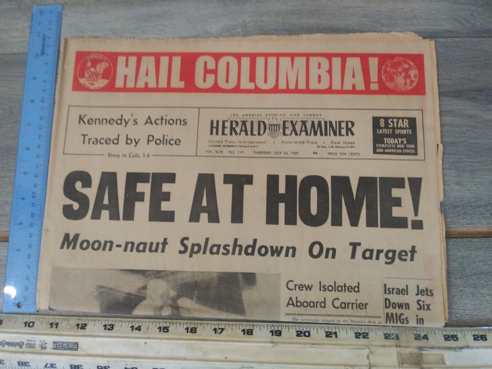 VINTAGE July 24, 1969 NEWSPAPER  Hail Columbia Safe at Home Moon Naut Splashdown