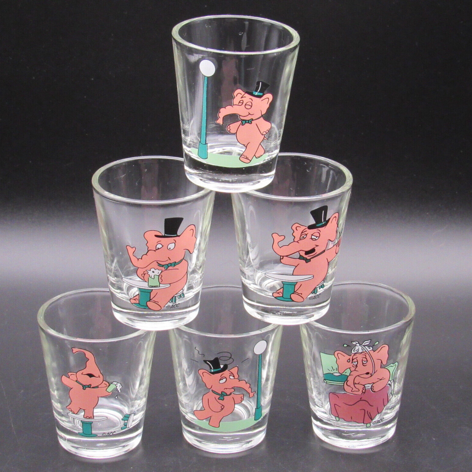 Accoutrement Night On The Town Shot Glasses, Six (6)  Progressive Pink Elephant