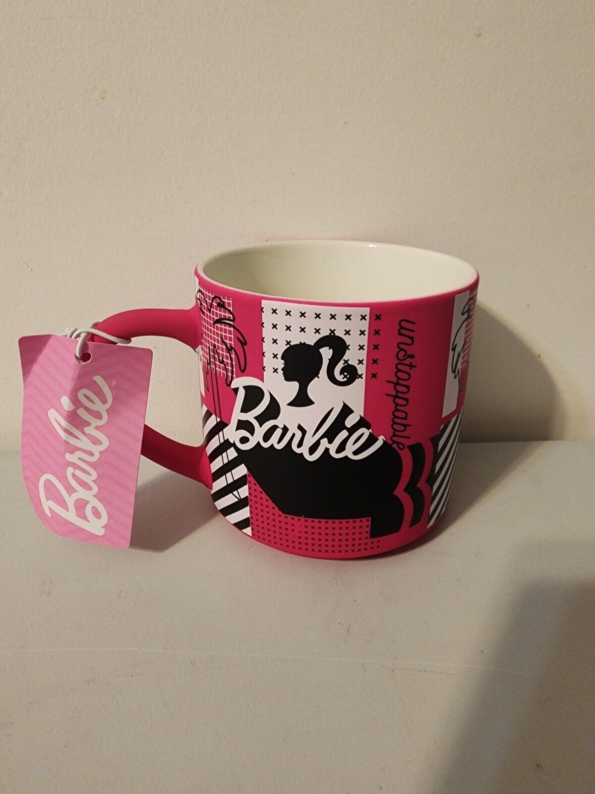 Barbie Soft Touch Unstoppable Pink Graphic Rare Ceramic Coffee Mug