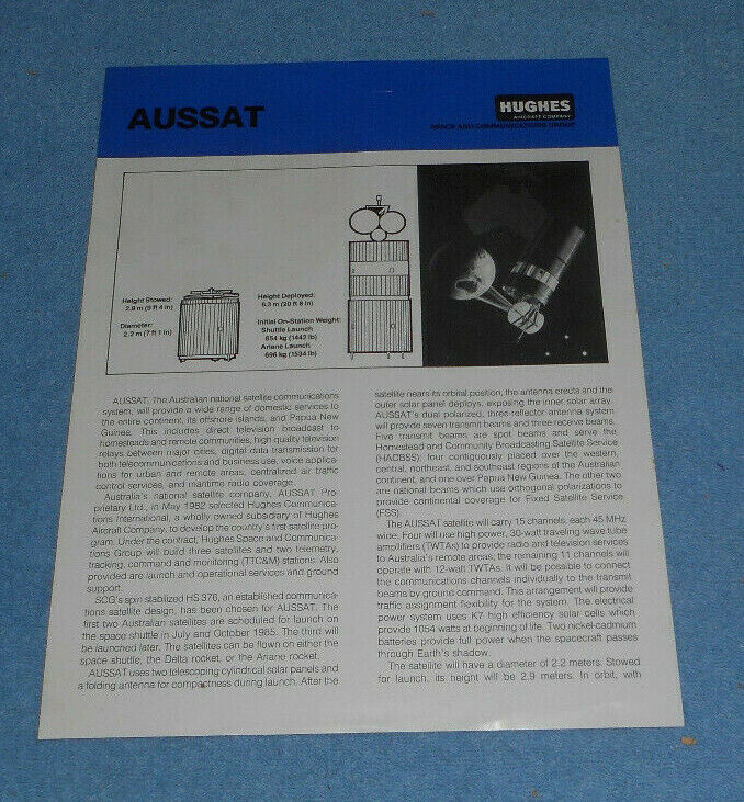 1984 Hughes Space Company AUSSAT Satellite Fact Sheet