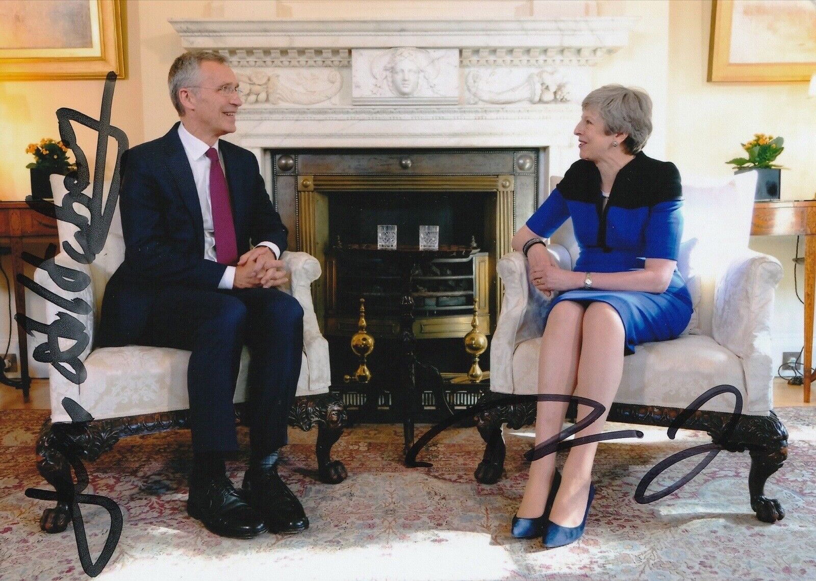 Jens Stoltenberg And Theresa May Hand Signed 7x5 Inch Photo Politics