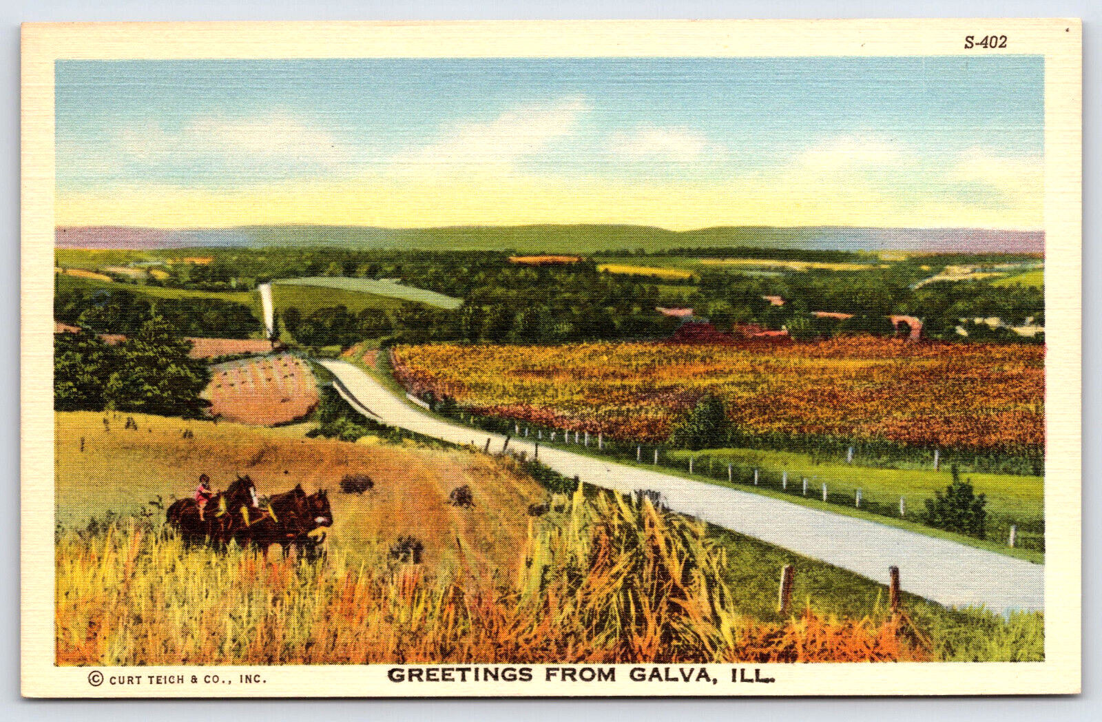 Galva IL-Illinois, Greetings Farming Landscape Horses, Vintage Antique Postcard
