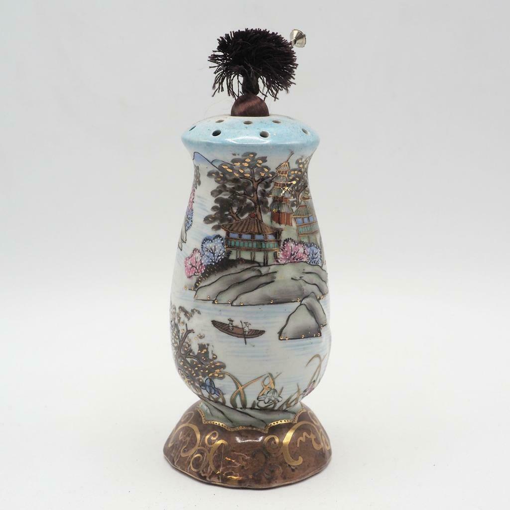 Antique Floral Hand Painted Nippon Vase Hat Pin Holder Morimura \