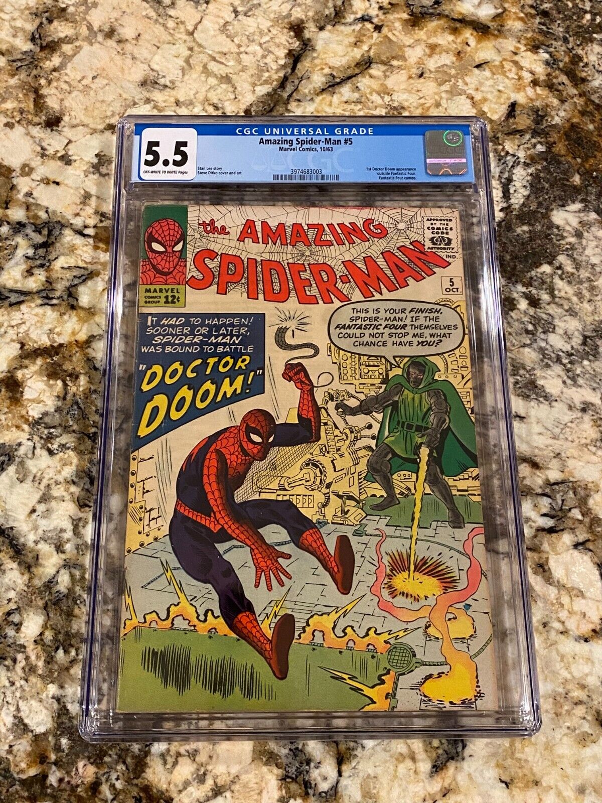 AMAZING SPIDER-MAN #5 CGC 5.5 OW/WH PAGES HI END 1ST DR DOOM CROSSOVER MCU KEY