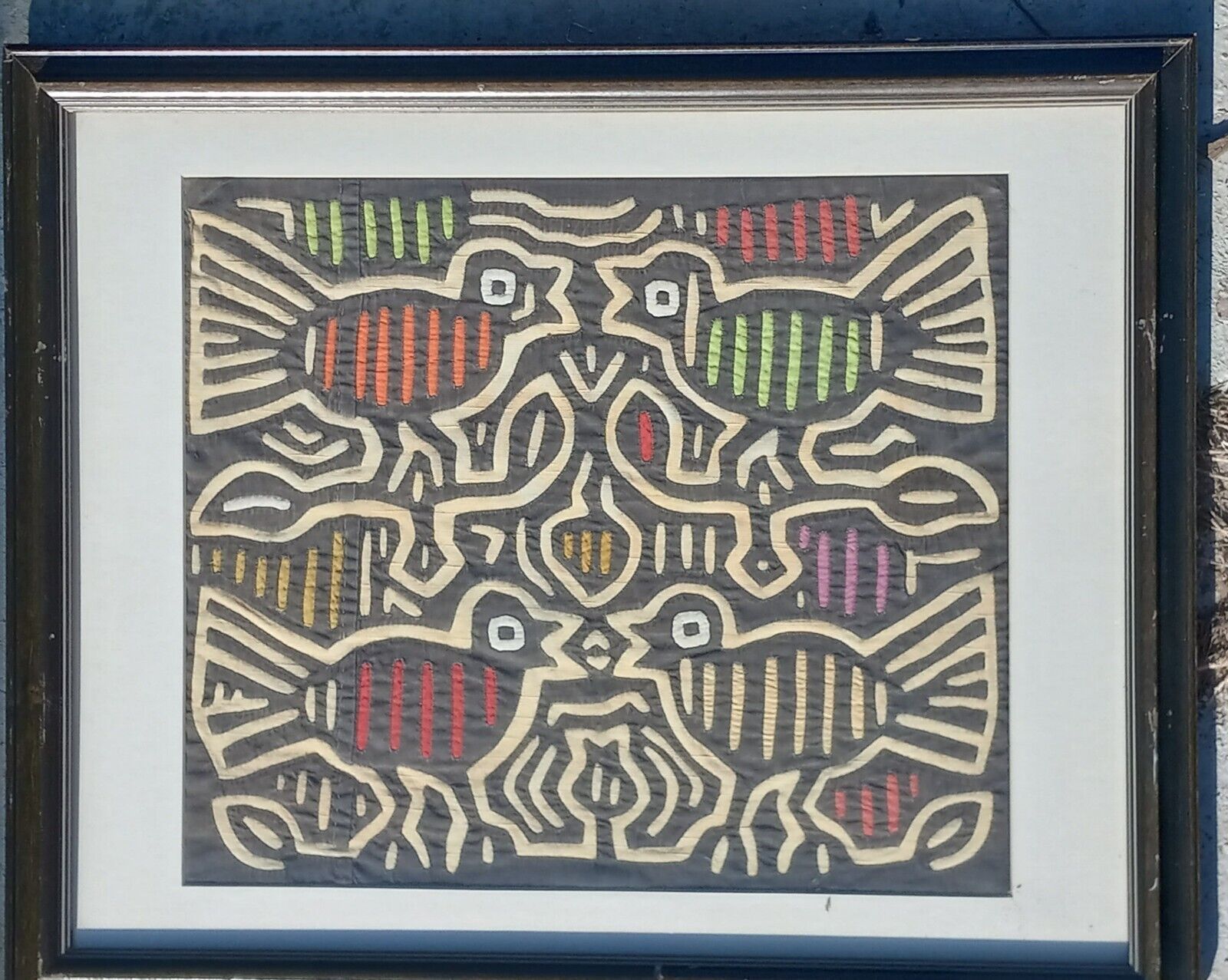 Framed Mola Kuna Panama Handmade Ethnic Tapestry 13\