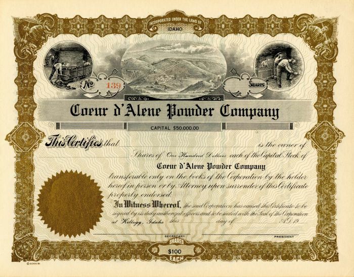 Coeur d'Alene Powder Co. - Gun Stocks & Bonds