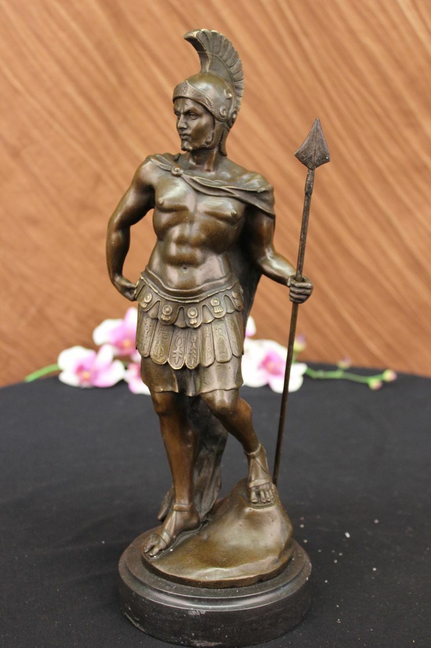 Art Deco Roman/Greek Warrior Hot Bronze Sculpture Marble Base Figurine Decorativ