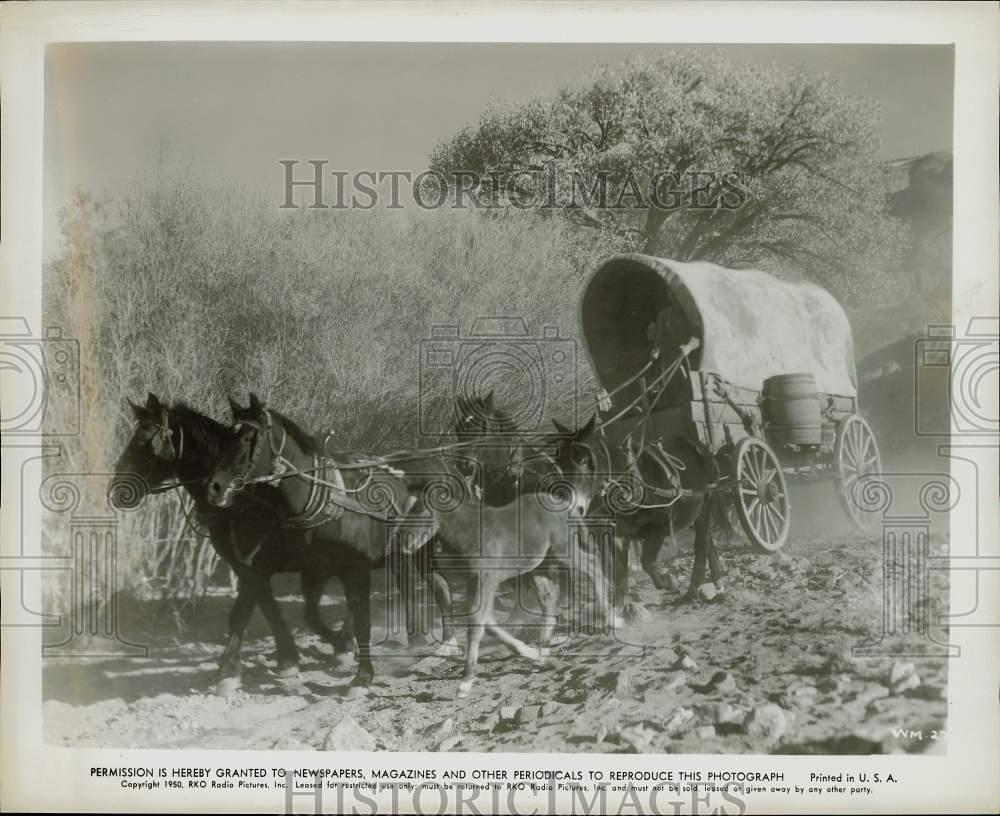 1950 Press Photo Horses pull Covered Wagon in Scene from \