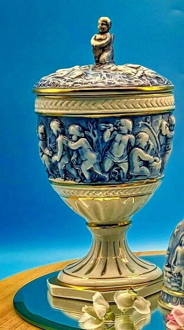 Vintage E.B.R. Capodimonte Porcelain Nude Cherubs Urn Vase