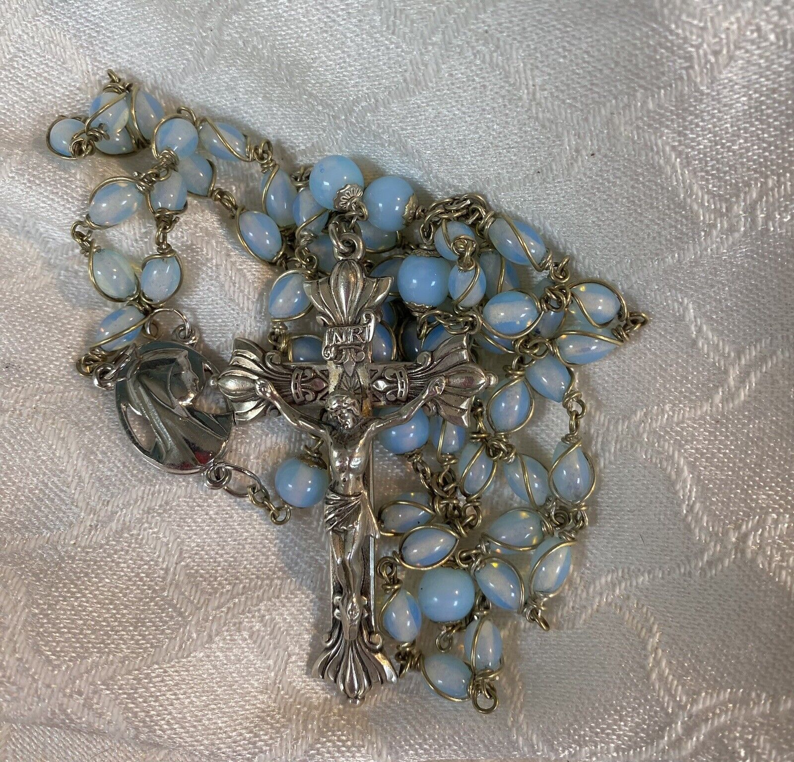 RARE CREED STERLING Orphaned Crucifix, Center Medal From Moonstone Rosary