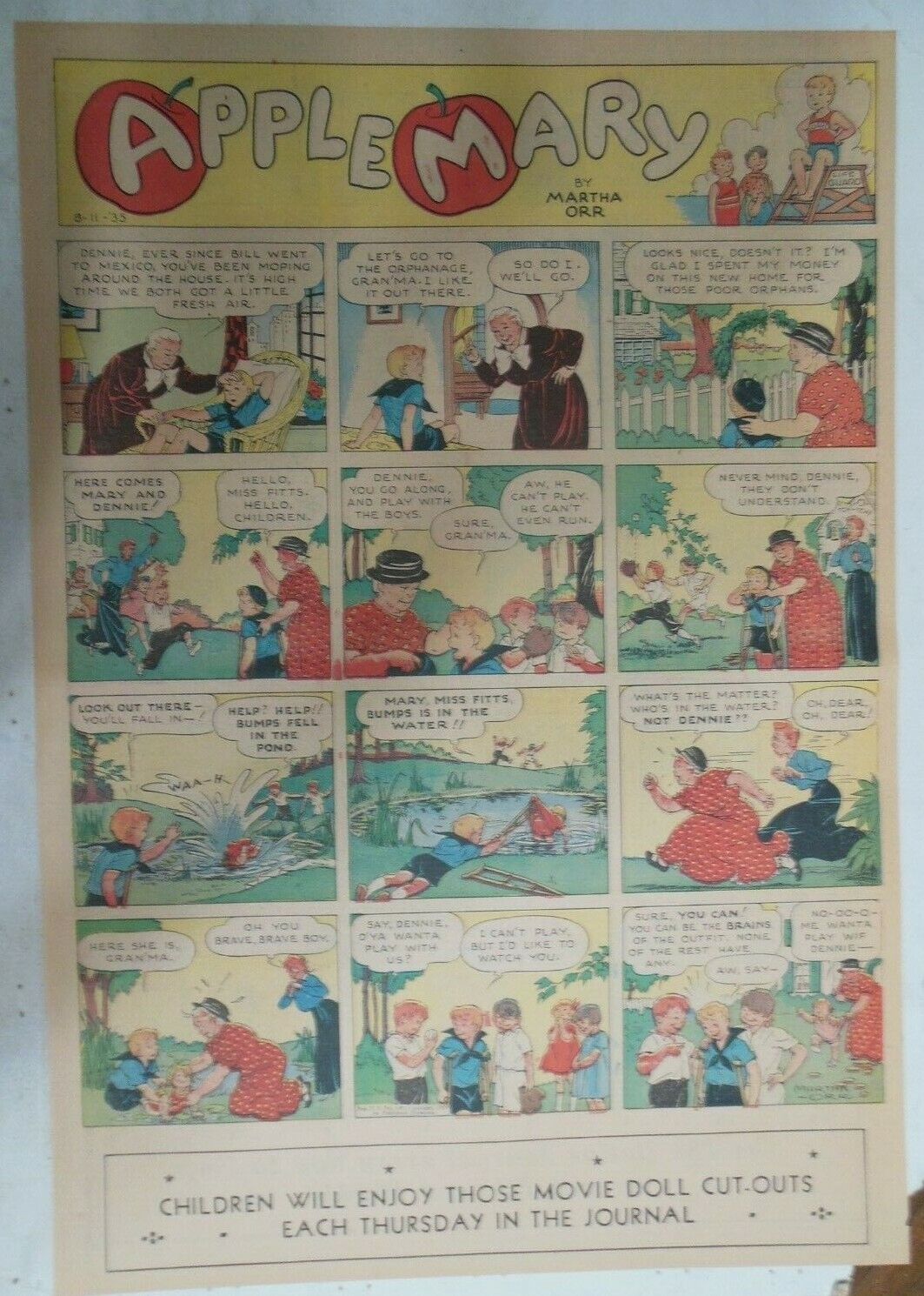 Apple Mary Sunday Page by Martha Orr from 8/11/1935 Size Full Page 15 x 22 inch