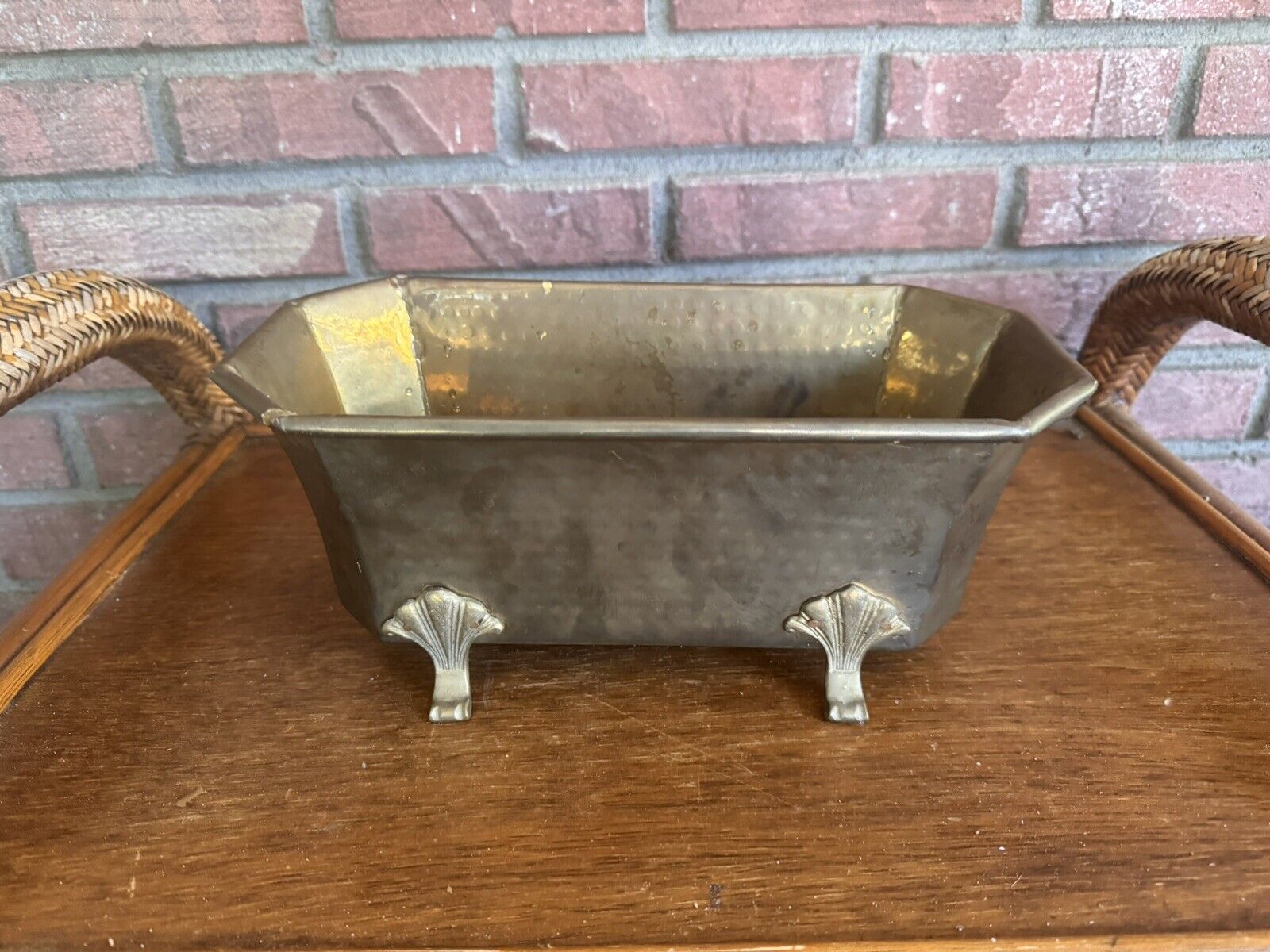 Vintage Claw Foot Brass Planter Eight Sided 12\