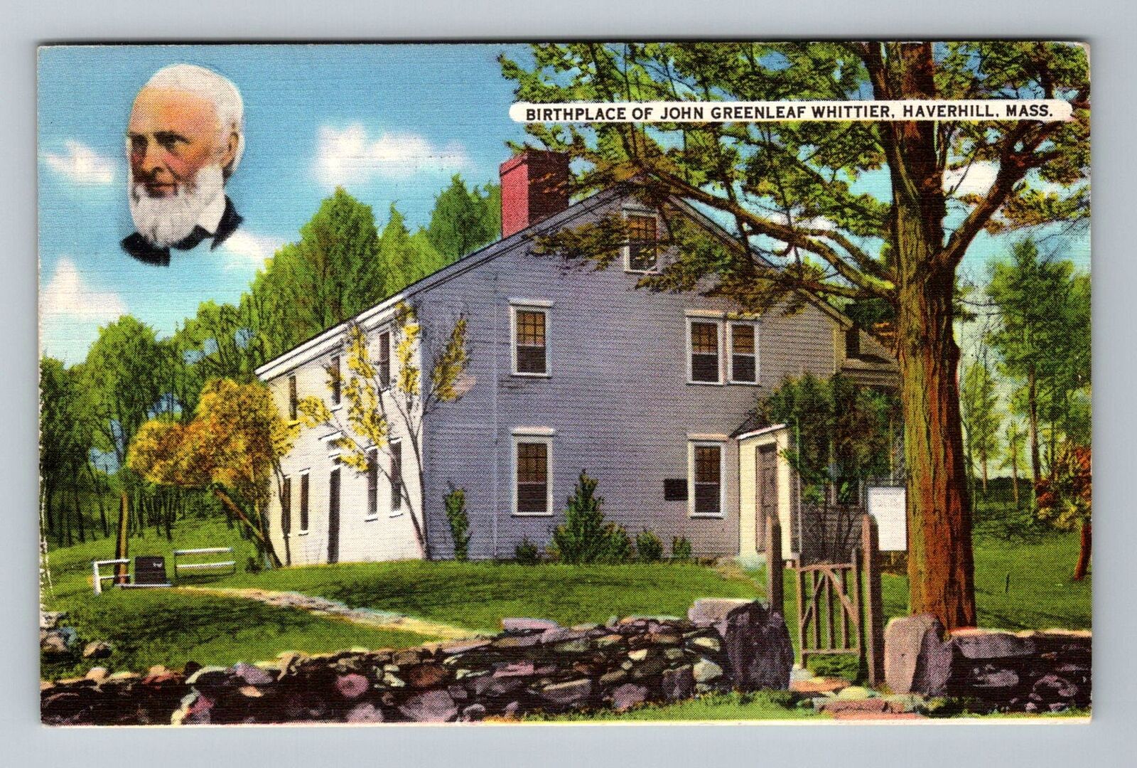 Haverhill MA-Massachusetts Home John Greenleaf Whittier Vintage c1942 Postcard