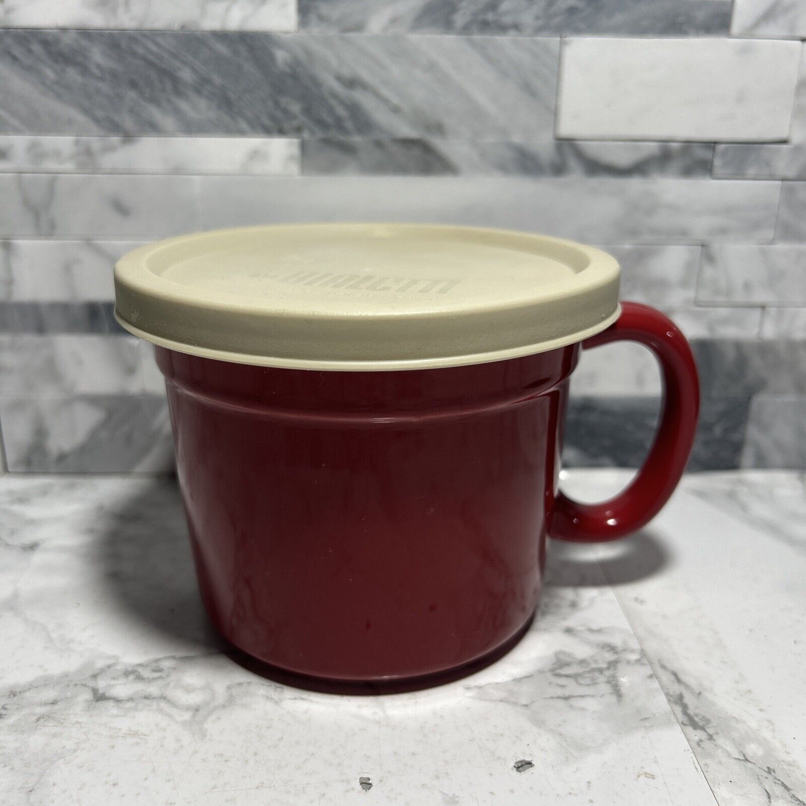 Bialetti Casa Italia 16oz Soup | Coffee Stoneware Mug Red Ribbed with Lid