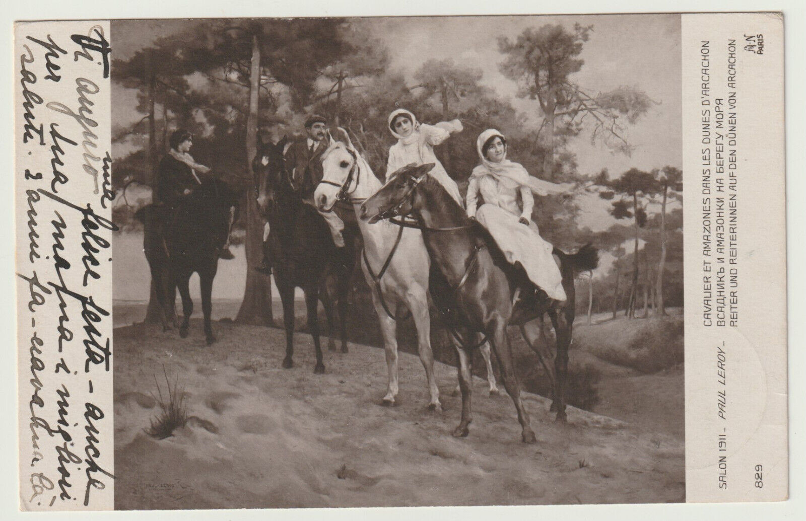 cpa P. LEROY - Rider and Amazons in the dunes of ARCHACHON - vg 1912 - pf