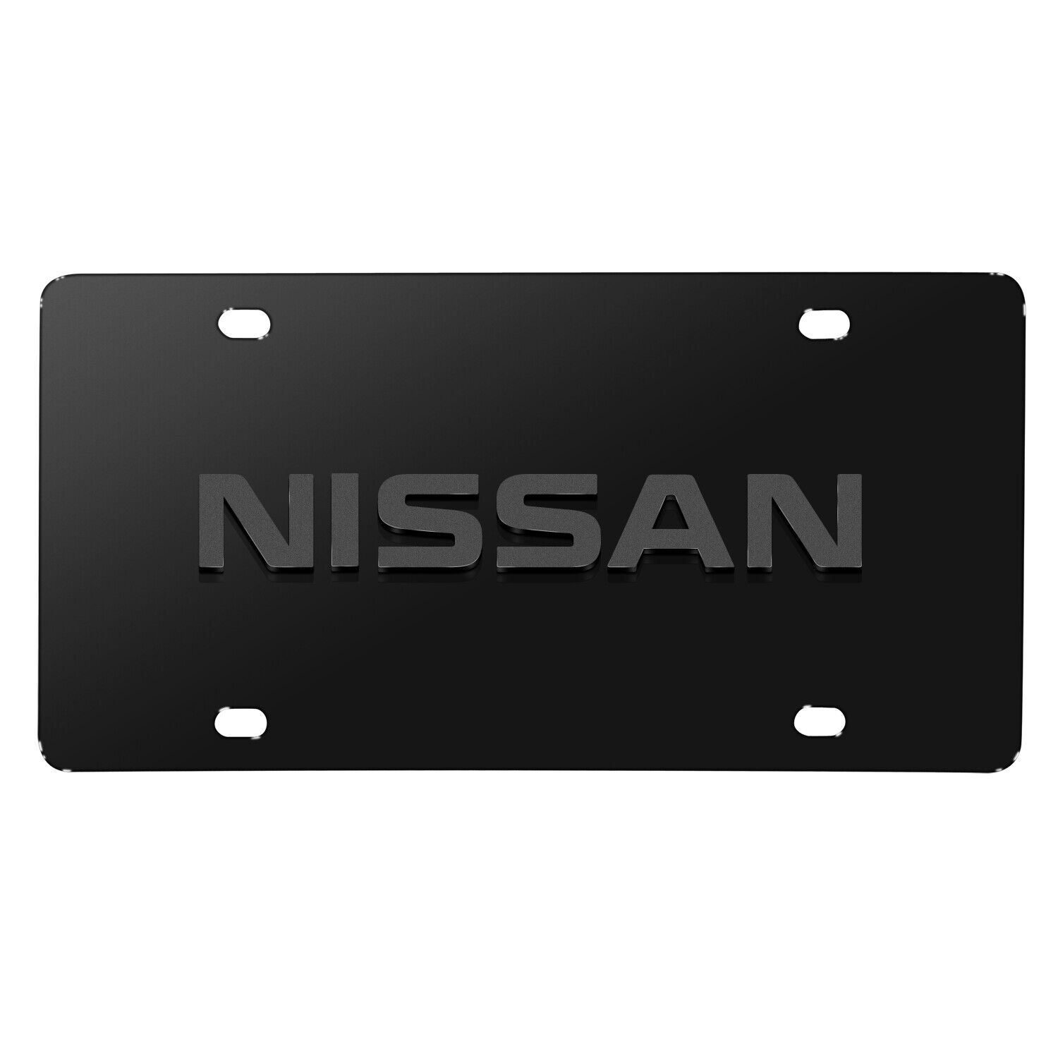 Nissan Name 3D Dark Gray Logo on Black Stainless Steel License Plate