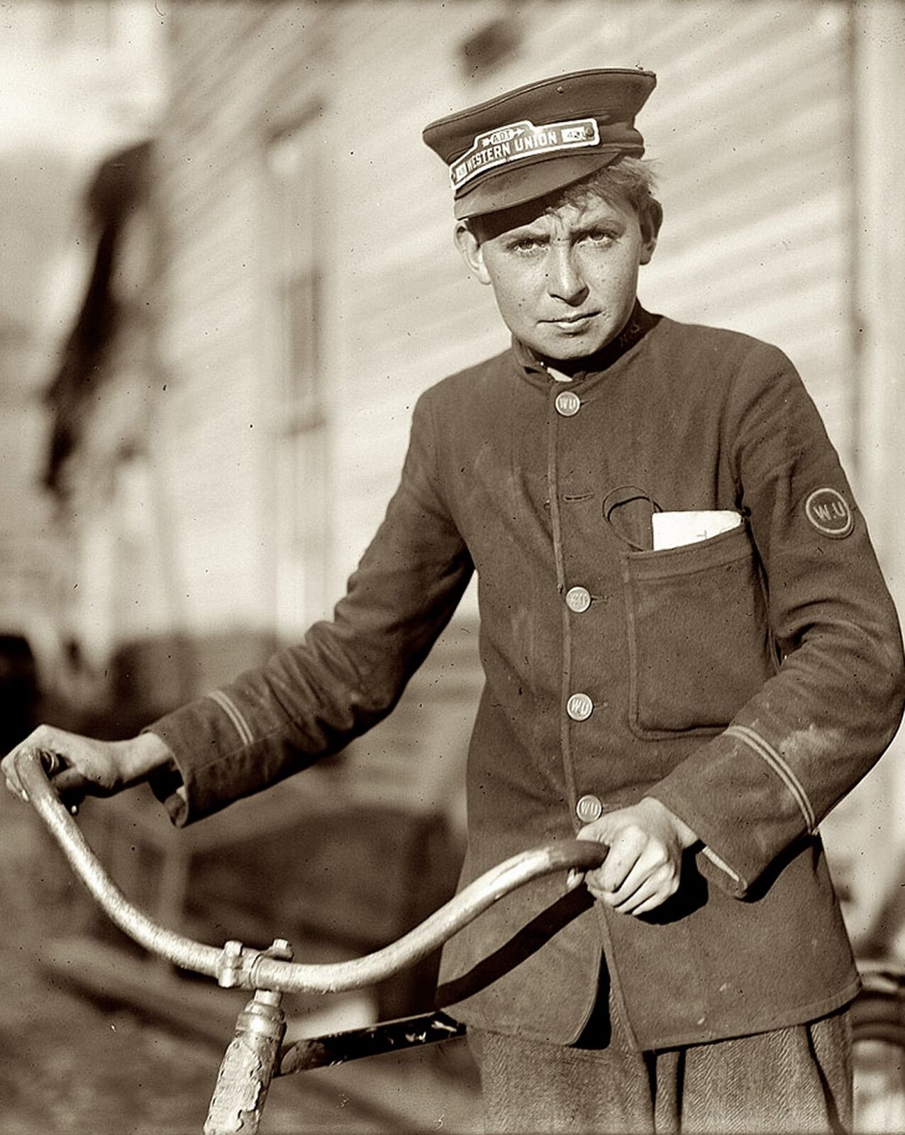 1913 WESTERN UNION MESSENGER & BICYCLE Photo   (198-Q)