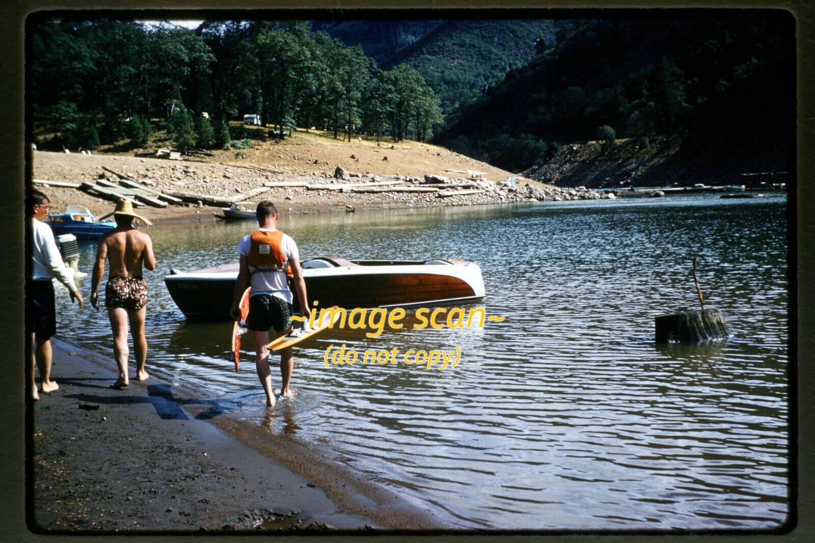 Shasta Lake, California, Man Water Skis Boat in 1961, Kodachrome Slide aa 19-11b