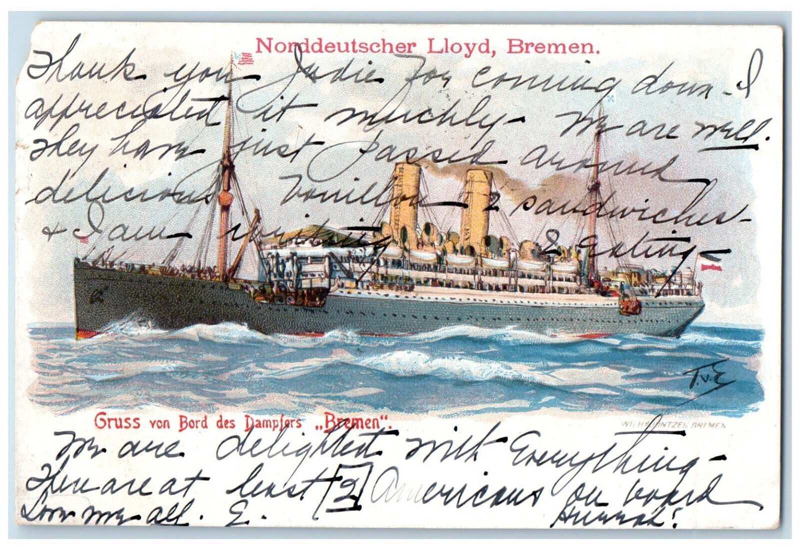 1905 Gruss Von Bord Des Dampfers Norddeutscher Lloyd Bremen Germany Postcard