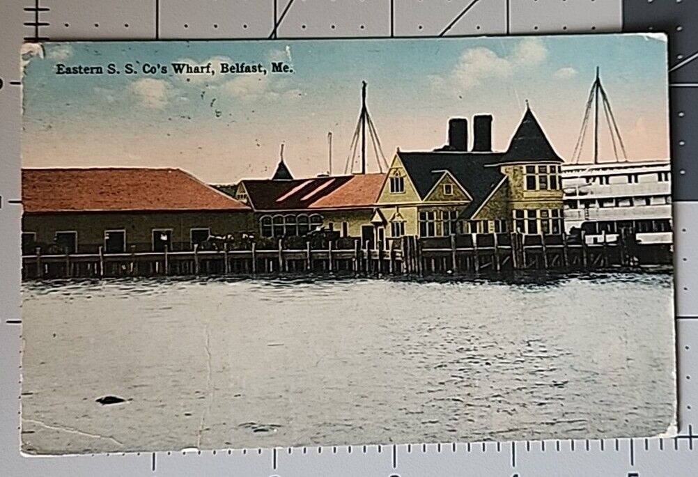 Vintage Postcard - 1921 Eastern S.S. Co\'s Wharf Belfast Maine ME Posted